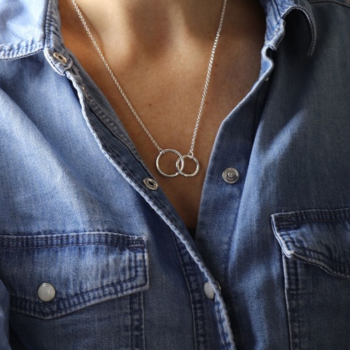 Silver Plated Linked Double Hoop Necklace by Peace of Mind